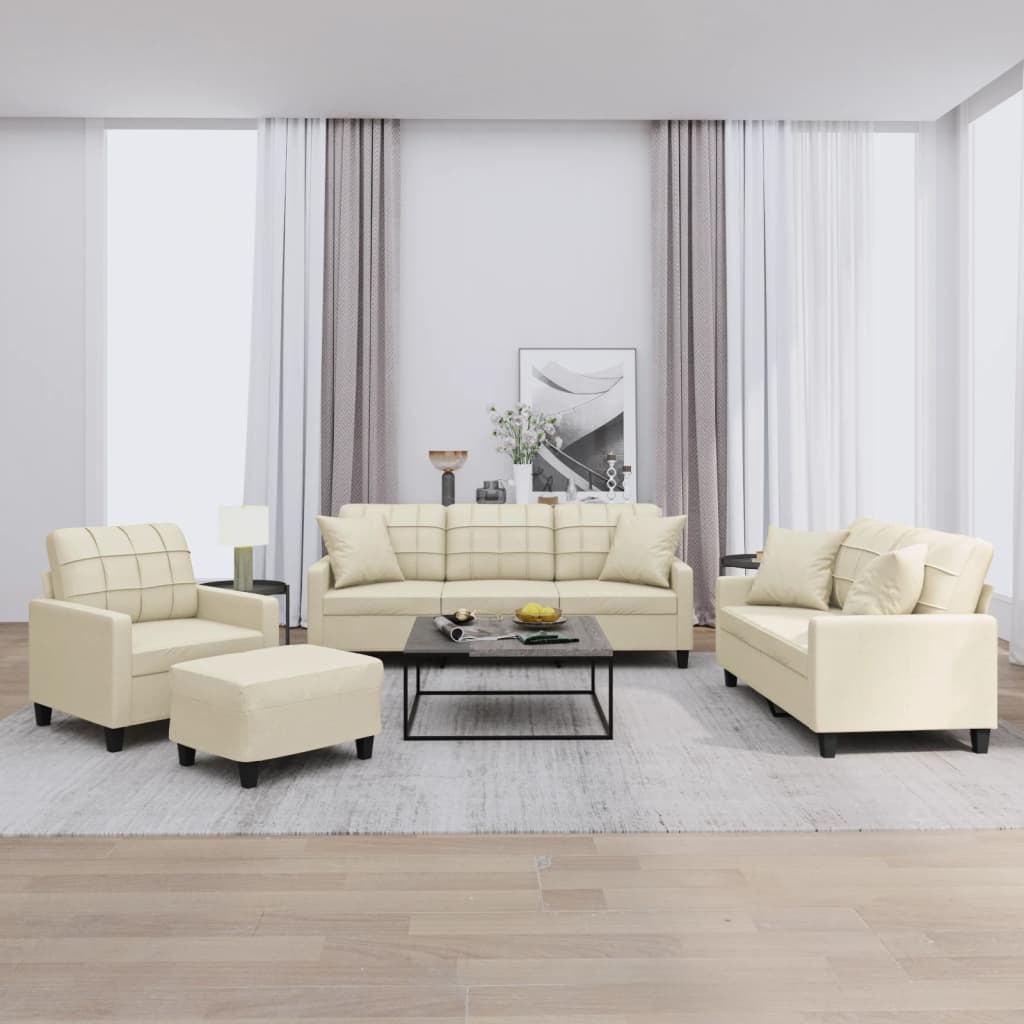 4-delige Loungeset met kussens kunstleer crèmekleurig