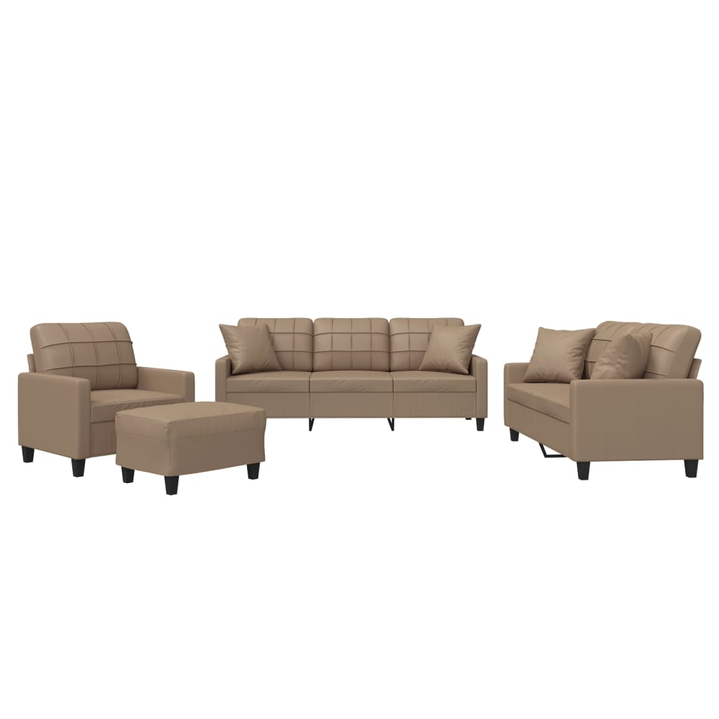4-delige Loungeset met kussens kunstleer cappuccinokleurig