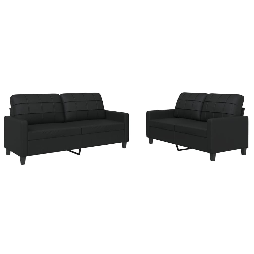 2-delige Loungeset met kussens kunstleer zwart
