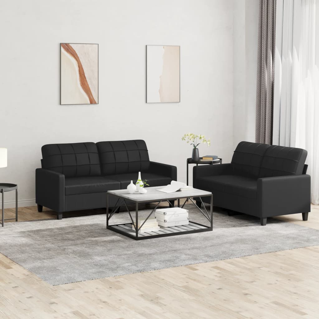 2-delige Loungeset met kussens kunstleer zwart
