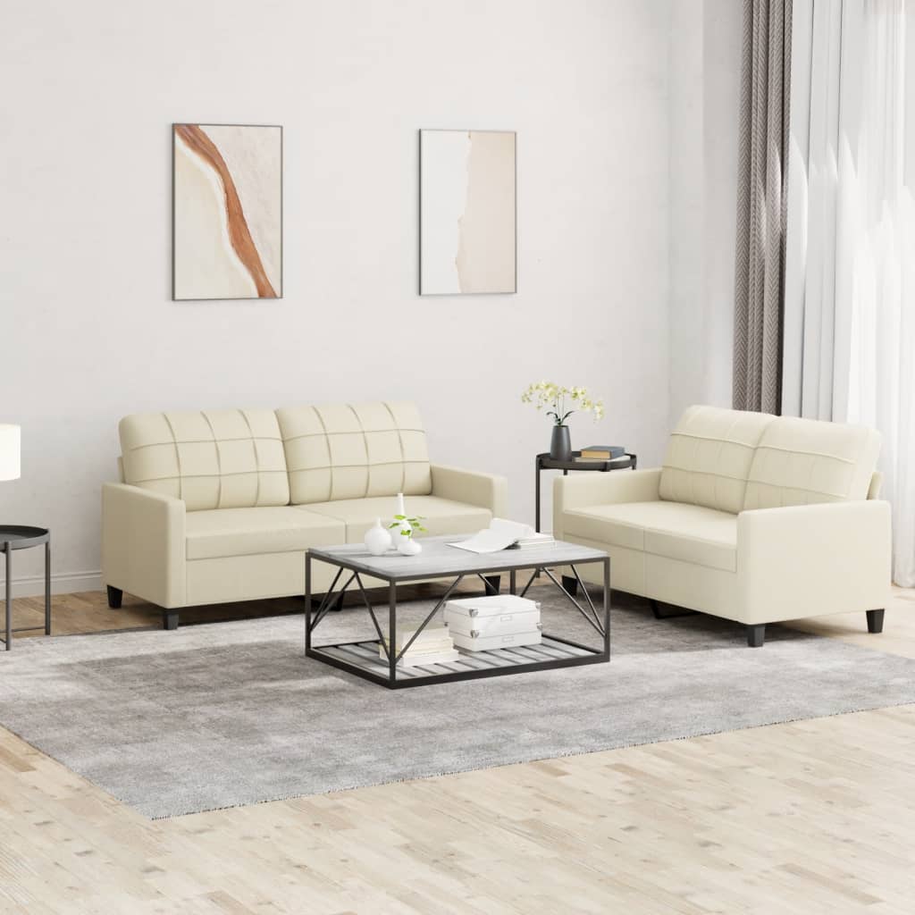 2-delige Loungeset met kussens kunstleer crème