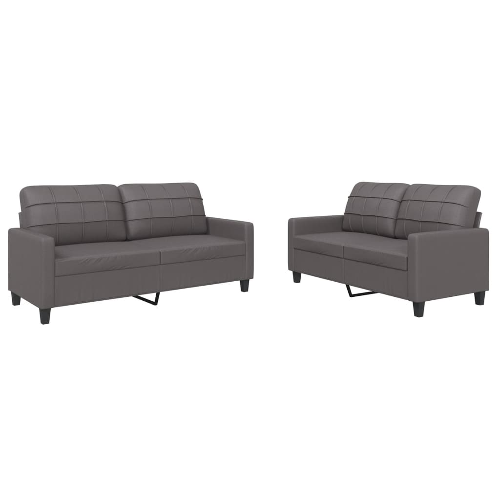 2-delige Loungeset met kussens kunstleer grijs