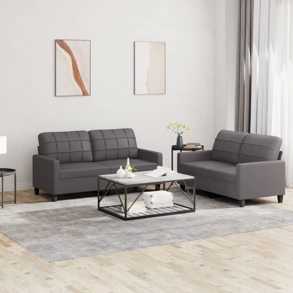 2-delige Loungeset met kussens kunstleer grijs