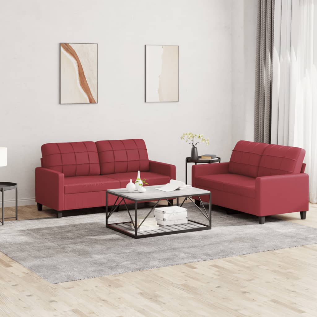 2-delige Loungeset met kussens kunstleer wijnrood