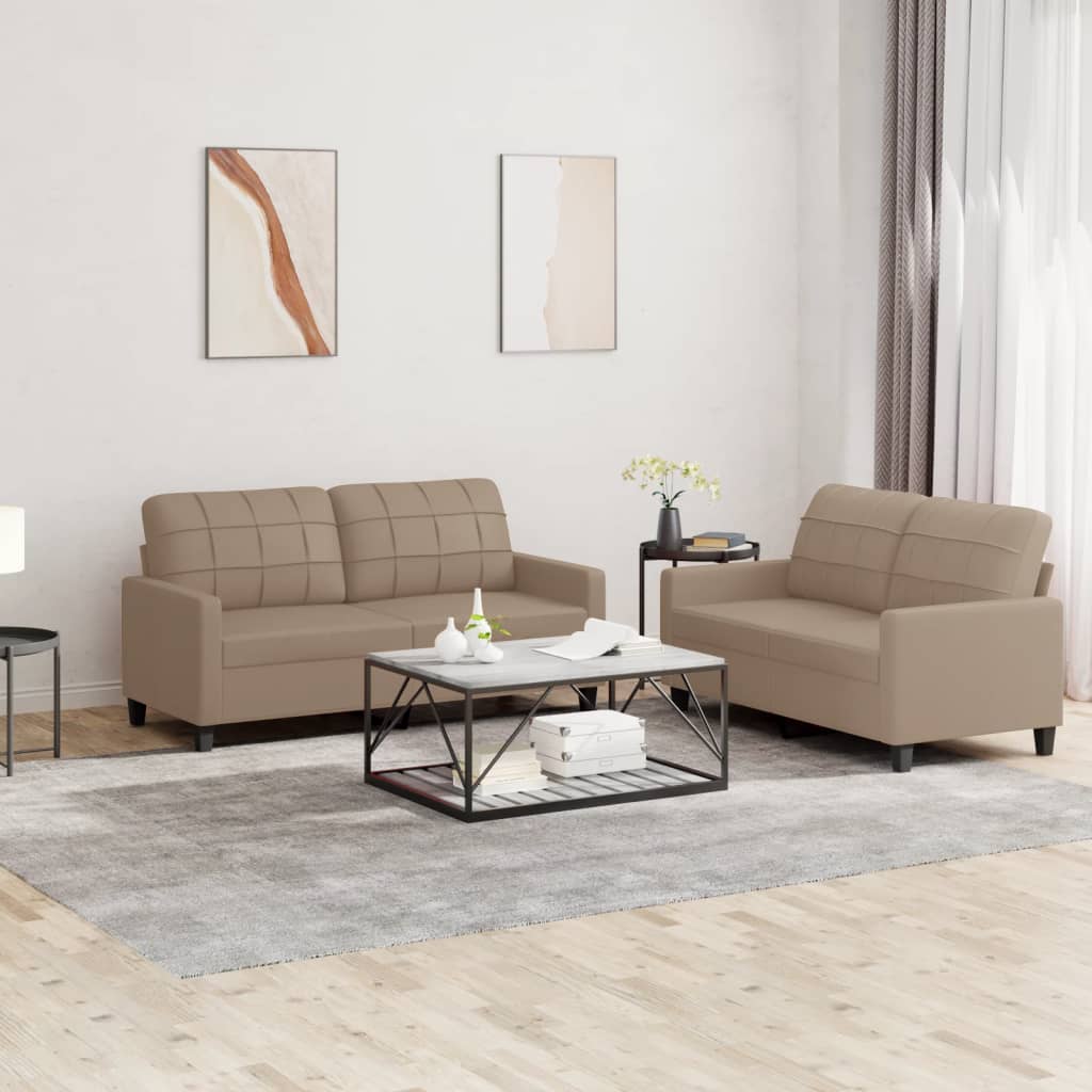 2-delige Loungeset met kussens kunstleer cappuccino