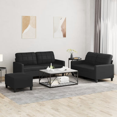 3-delige Loungeset met kussens kunstleer zwart