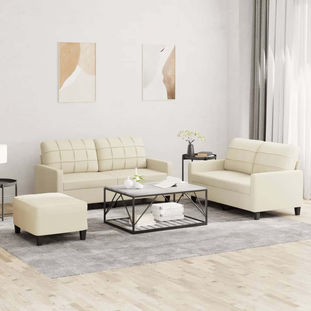 3-delige Loungeset met kussens kunstleer crème
