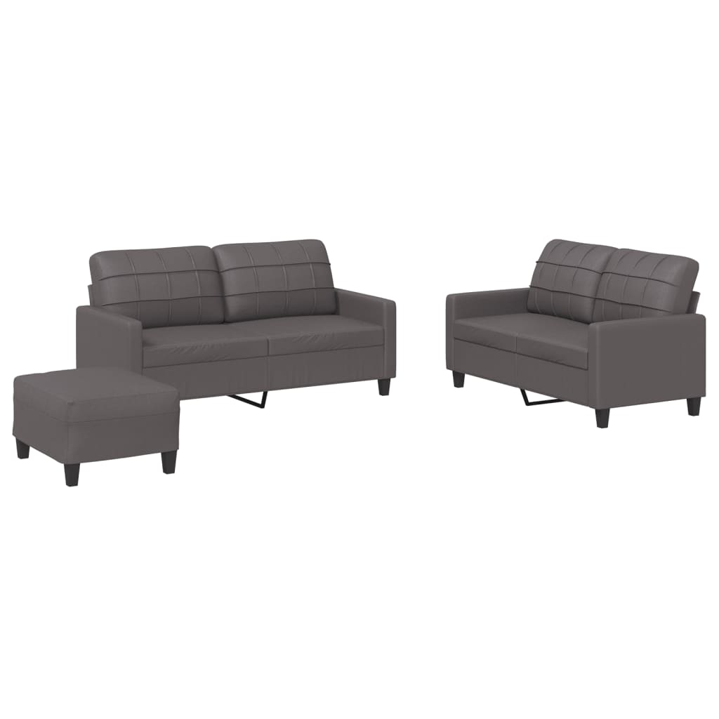 3-delige Loungeset met kussens kunstleer grijs