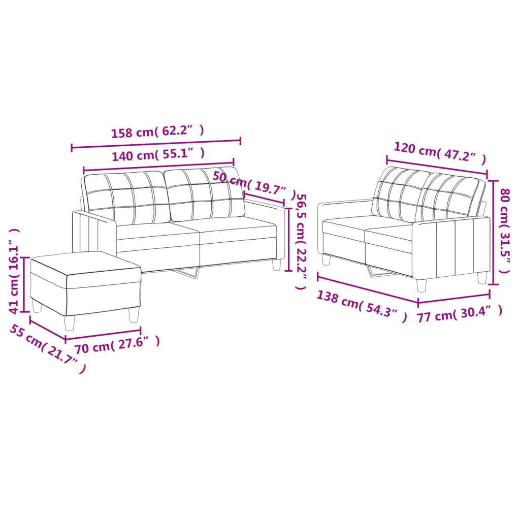 3-delige Loungeset met kussens kunstleer grijs