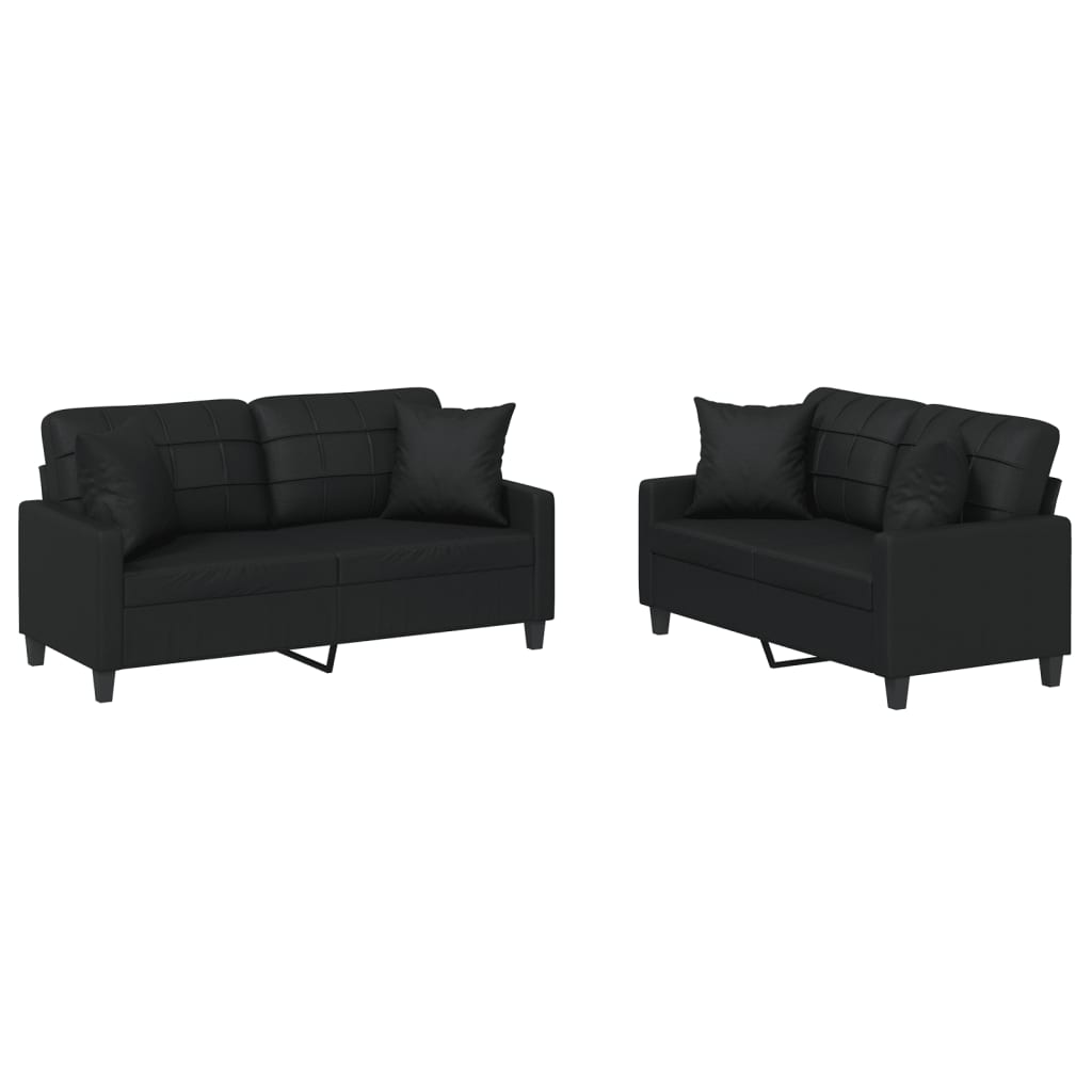 2-delige Loungeset met kussens kunstleer zwart