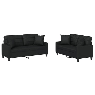 2-delige Loungeset met kussens kunstleer zwart