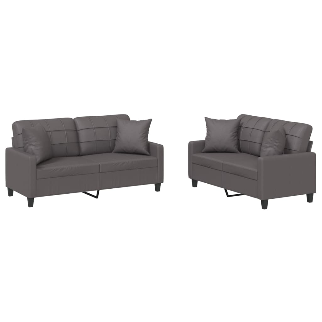 2-delige Loungeset met kussens kunstleer grijs
