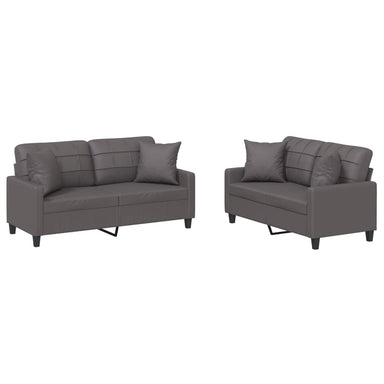 2-delige Loungeset met kussens kunstleer grijs