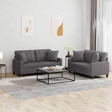 2-delige Loungeset met kussens kunstleer grijs