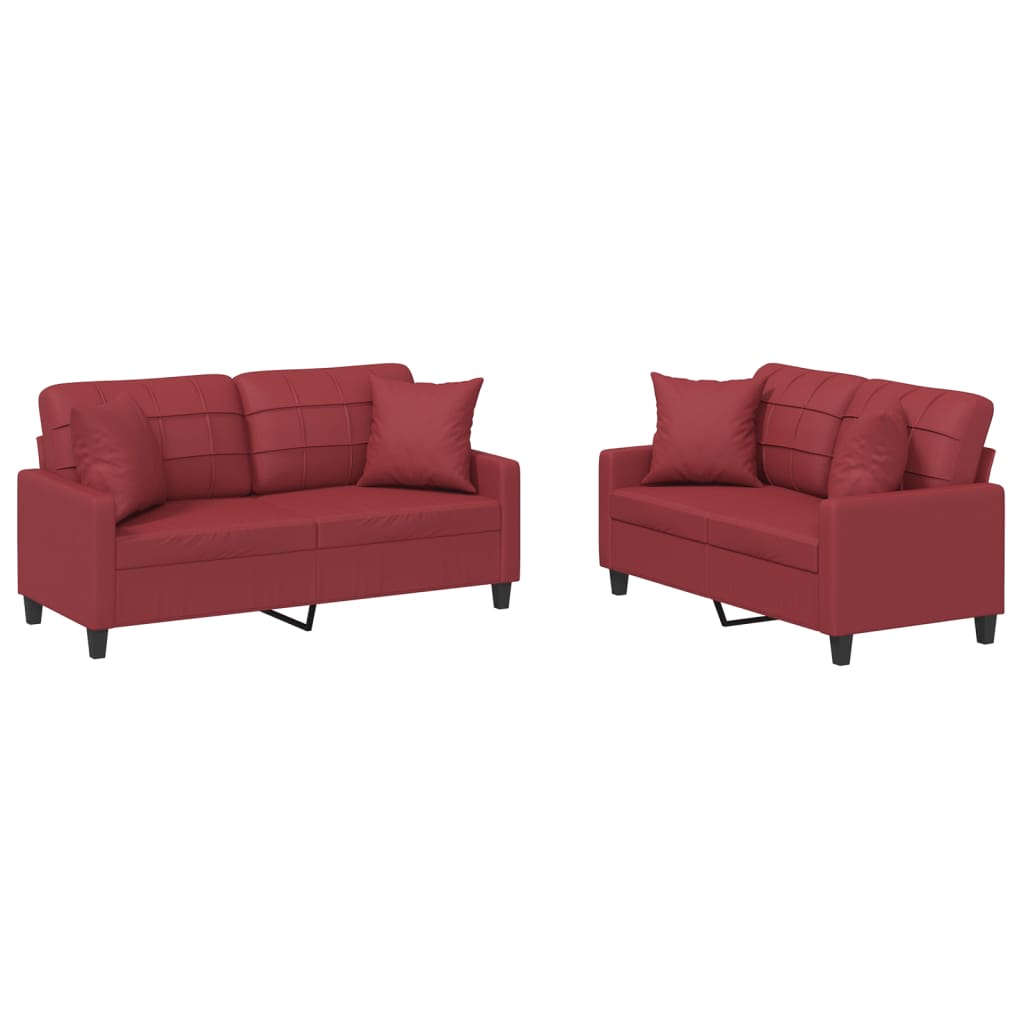 2-delige Loungeset met kussens kunstleer wijnrood