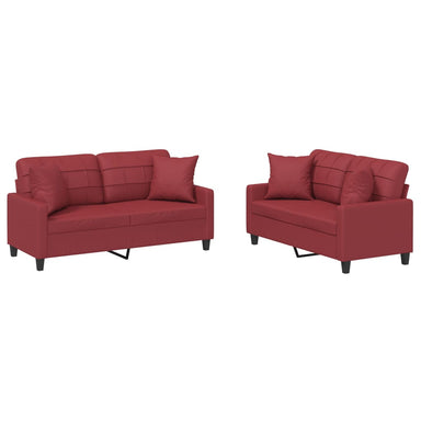 2-delige Loungeset met kussens kunstleer wijnrood