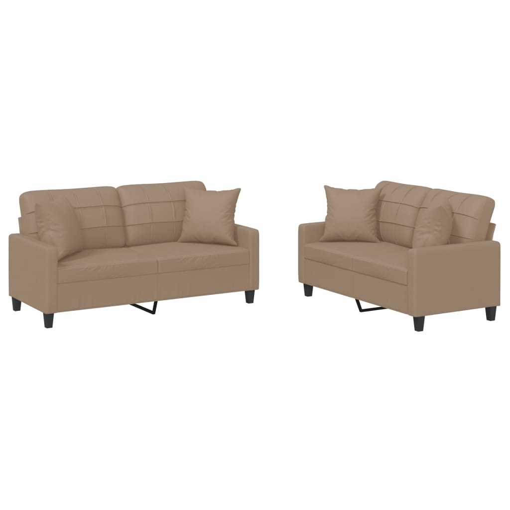 2-delige Loungeset met kussens kunstleer cappuccinokleurig