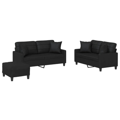 3-delige Loungeset met kussens kunstleer zwart