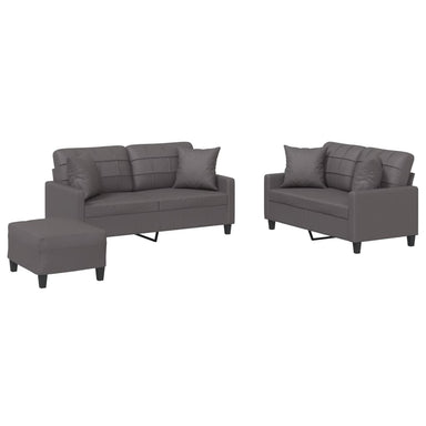 3-delige Loungeset met kussens kunstleer grijs