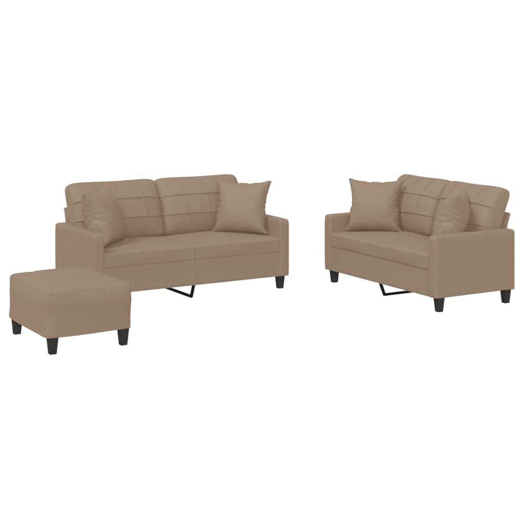 3-delige Loungeset met kussens kunstleer cappuccinokleurig