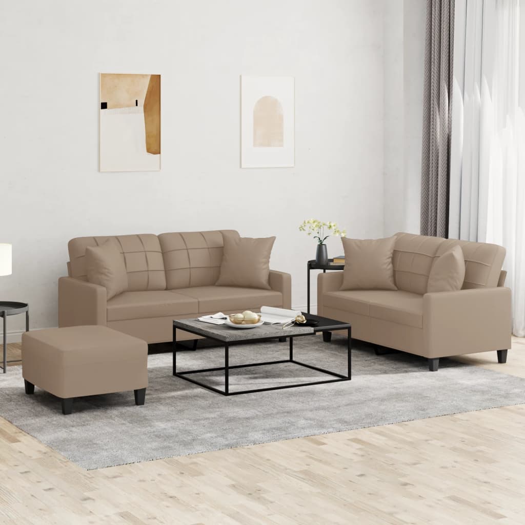 3-delige Loungeset met kussens kunstleer cappuccinokleurig