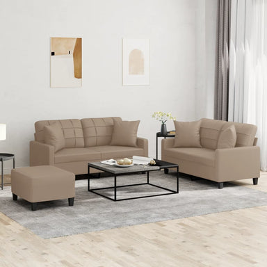 3-delige Loungeset met kussens kunstleer cappuccinokleurig