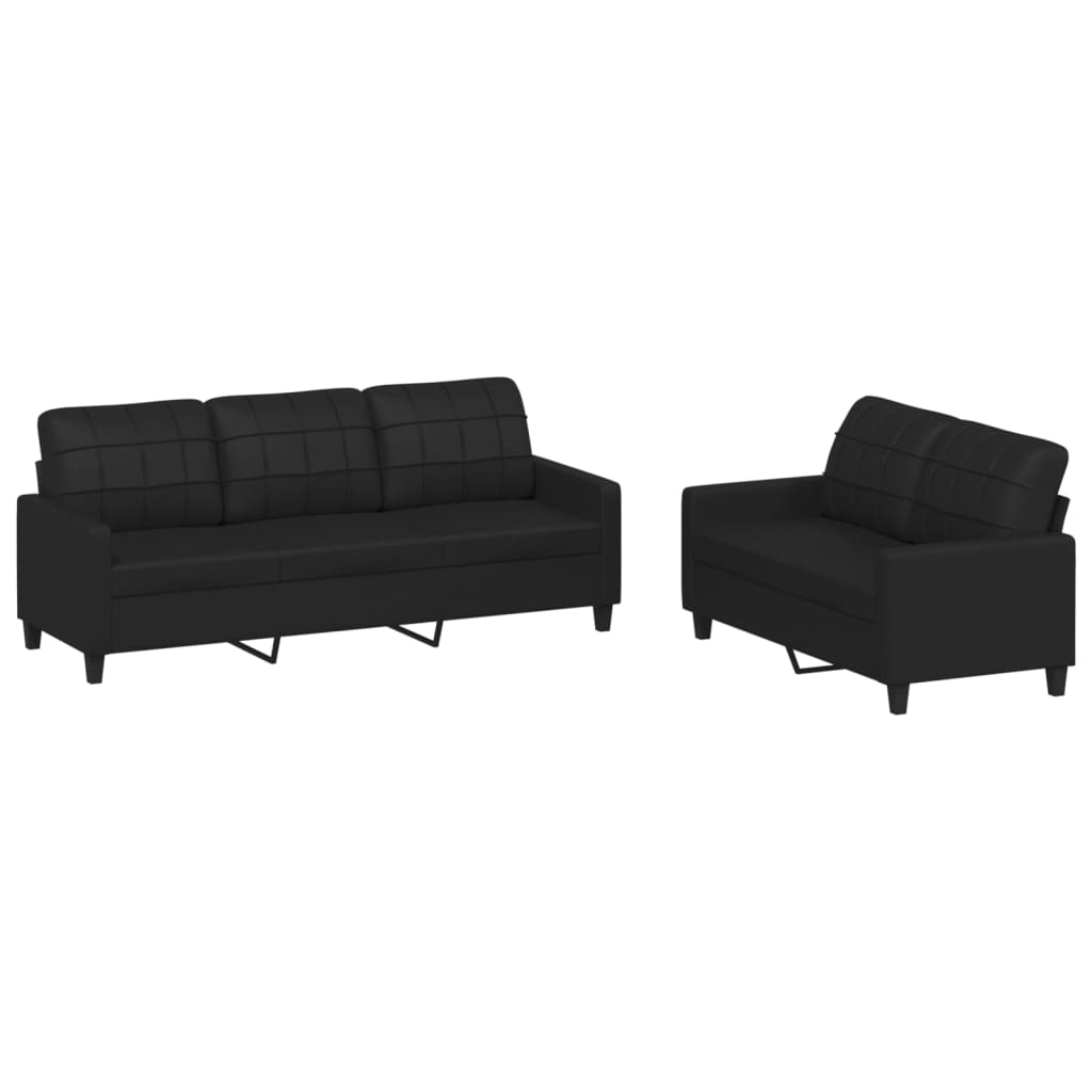 2-delige Loungeset met kussens kunstleer zwart