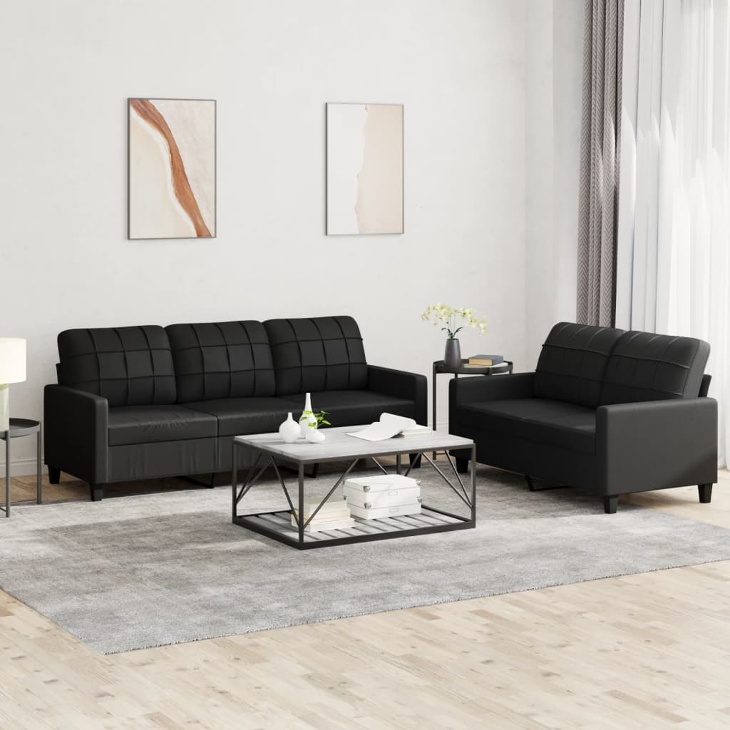 2-delige Loungeset met kussens kunstleer zwart