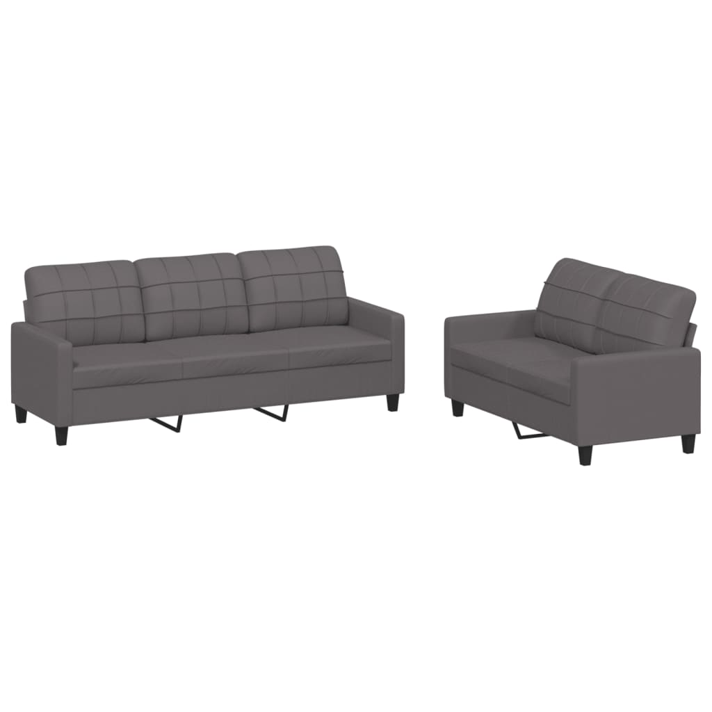 2-delige Loungeset met kussens kunstleer grijs