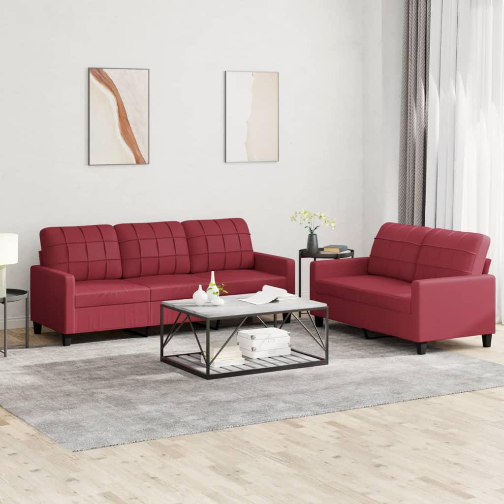 2-delige Loungeset met kussens kunstleer wijnrood