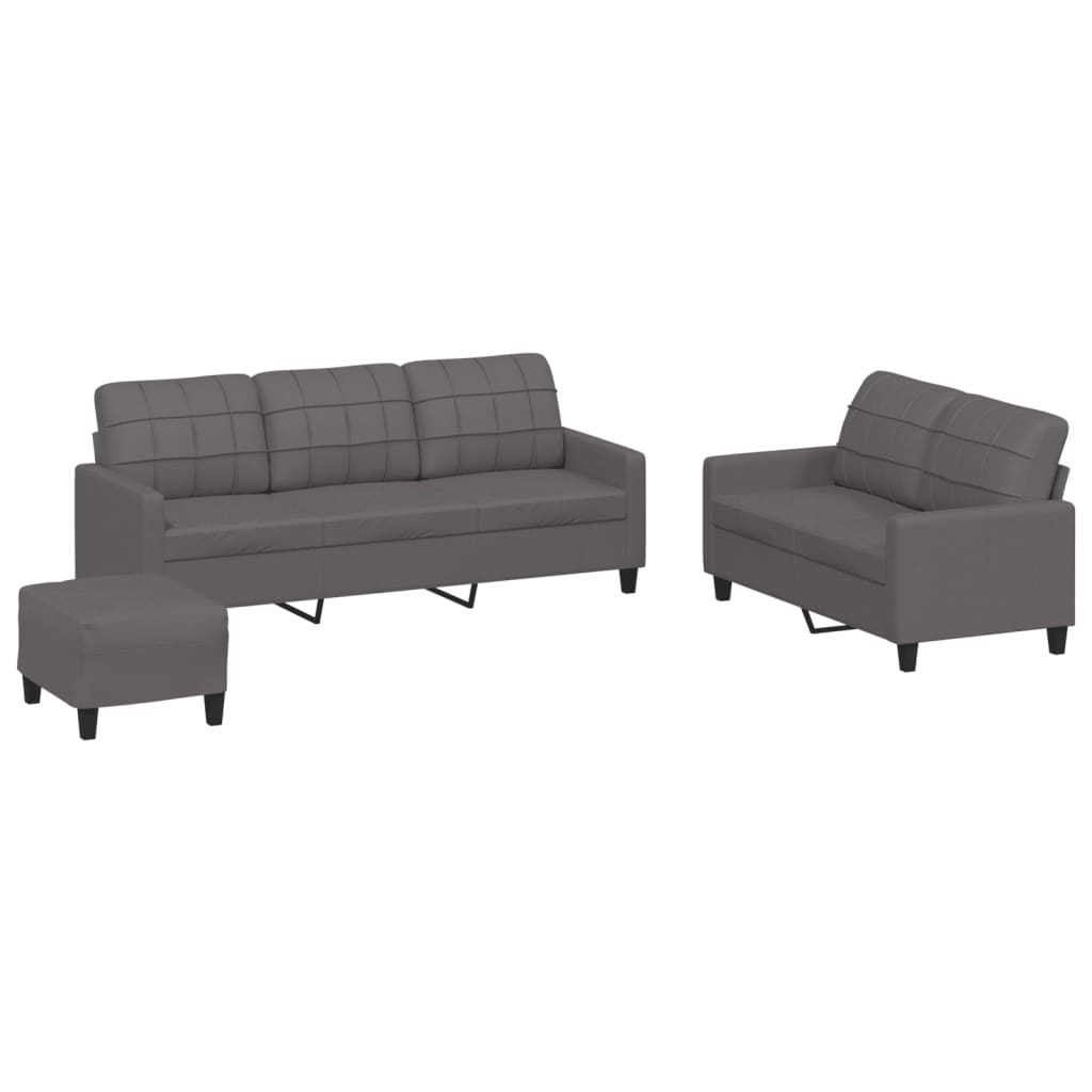 3-delige Loungeset met kussens kunstleer grijs