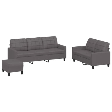 3-delige Loungeset met kussens kunstleer grijs