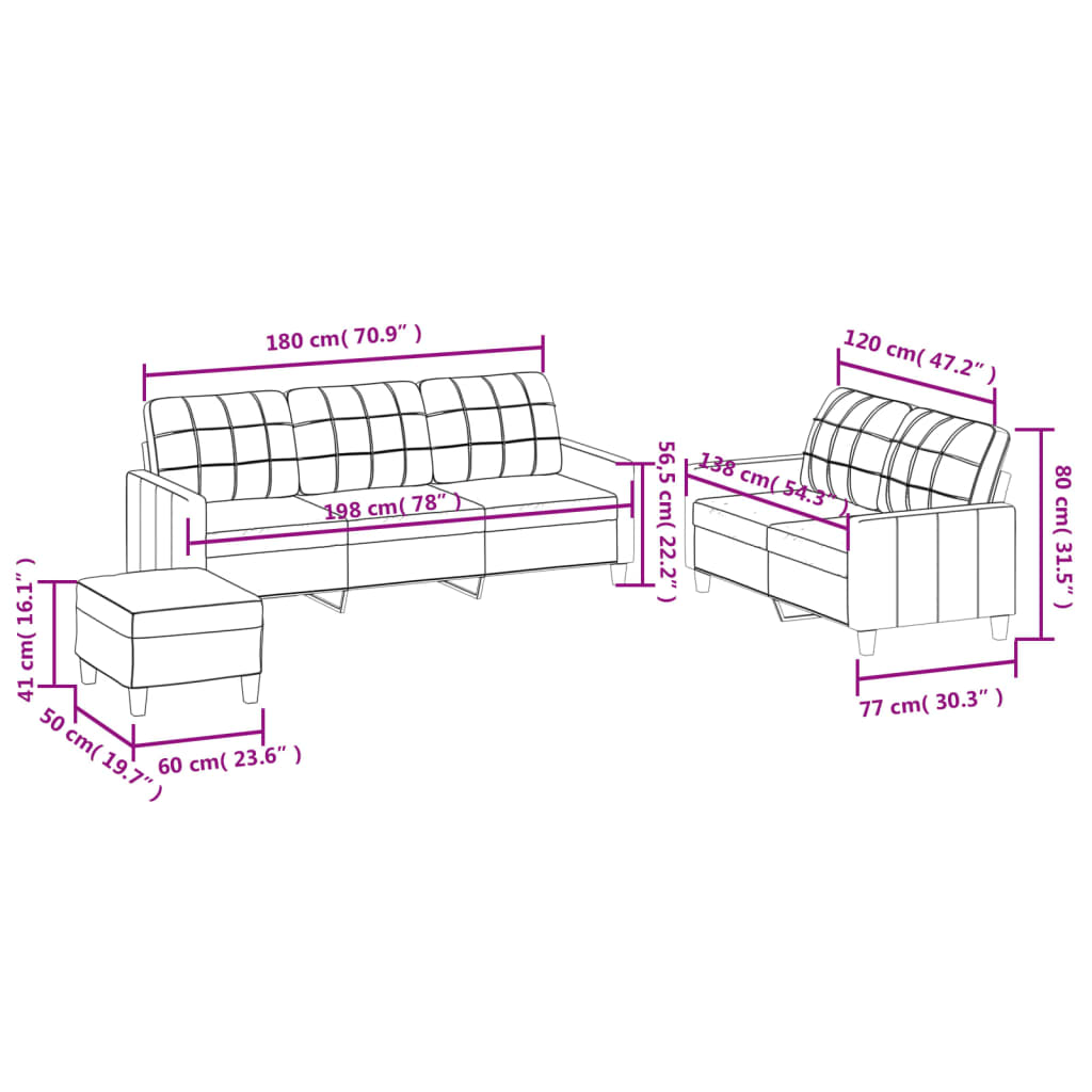 3-delige Loungeset met kussens kunstleer wijnrood