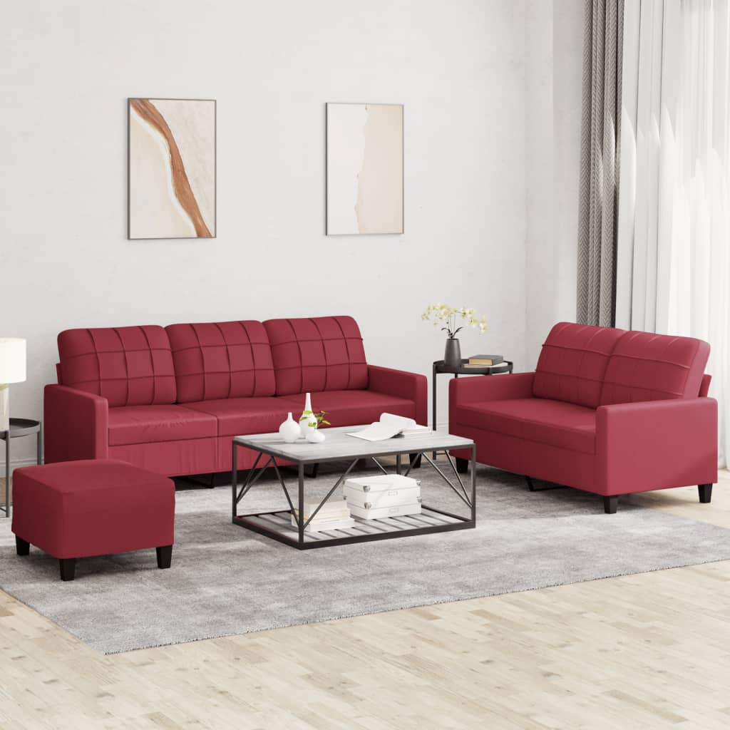 3-delige Loungeset met kussens kunstleer wijnrood