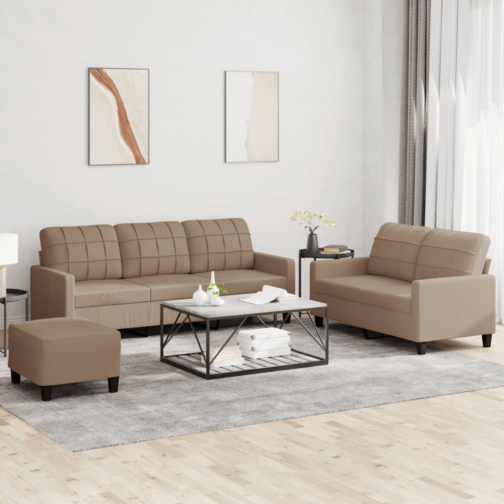 3-delige Loungeset met kussens kunstleer cappuccino
