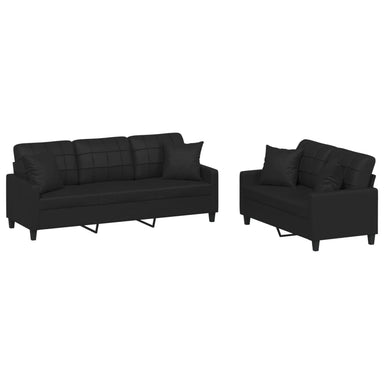 2-delige Loungeset met kussens kunstleer zwart