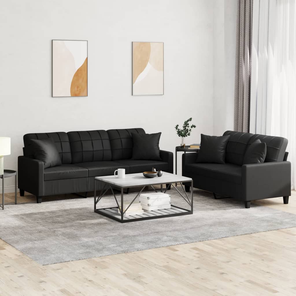 2-delige Loungeset met kussens kunstleer zwart