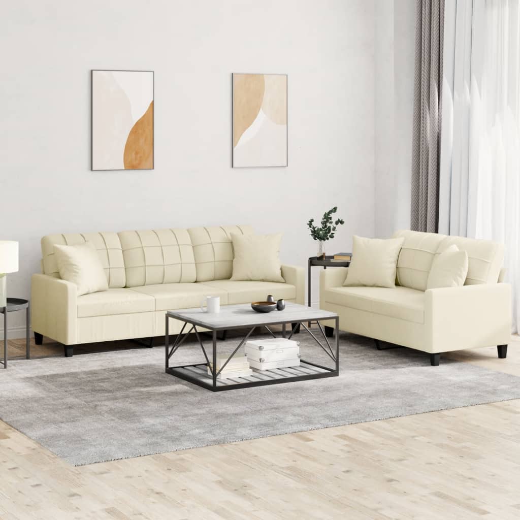 2-delige Loungeset met kussens kunstleer crèmekleurig