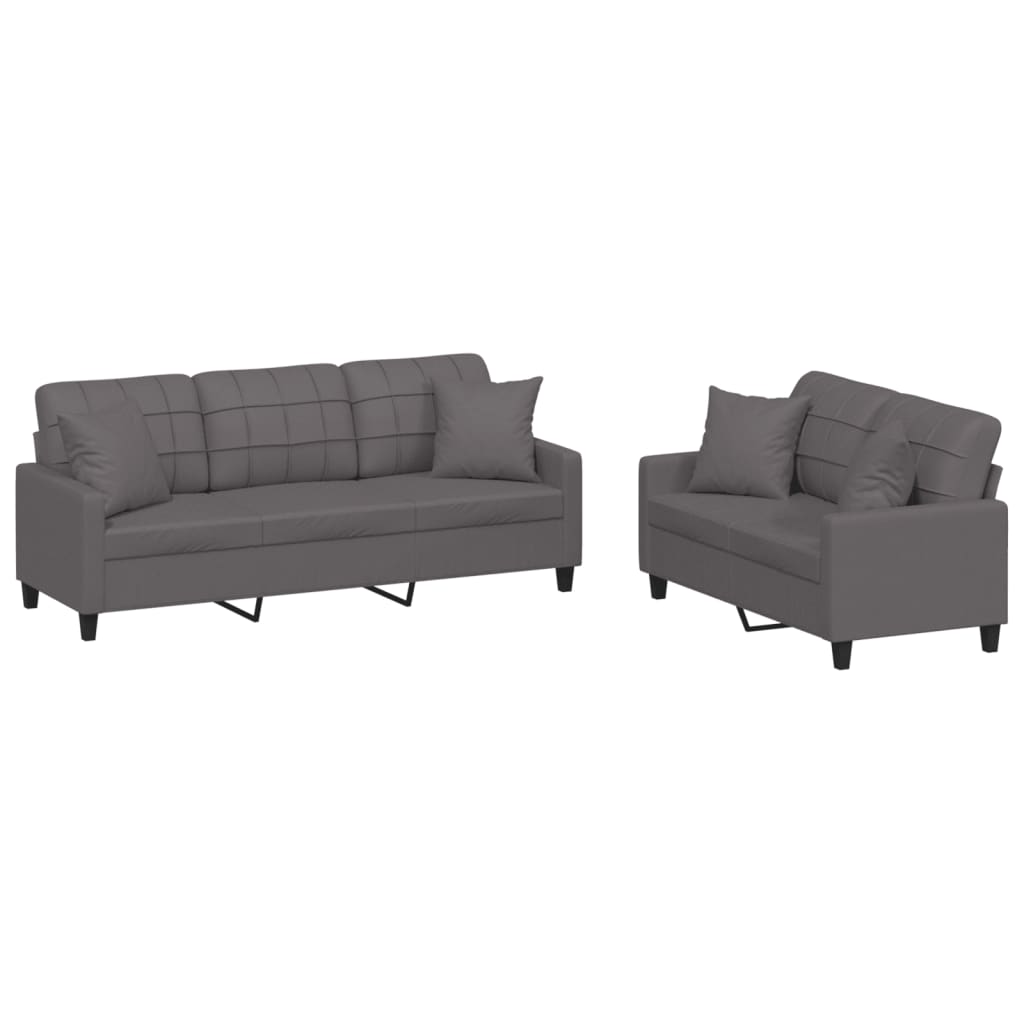 2-delige Loungeset met kussens kunstleer grijs