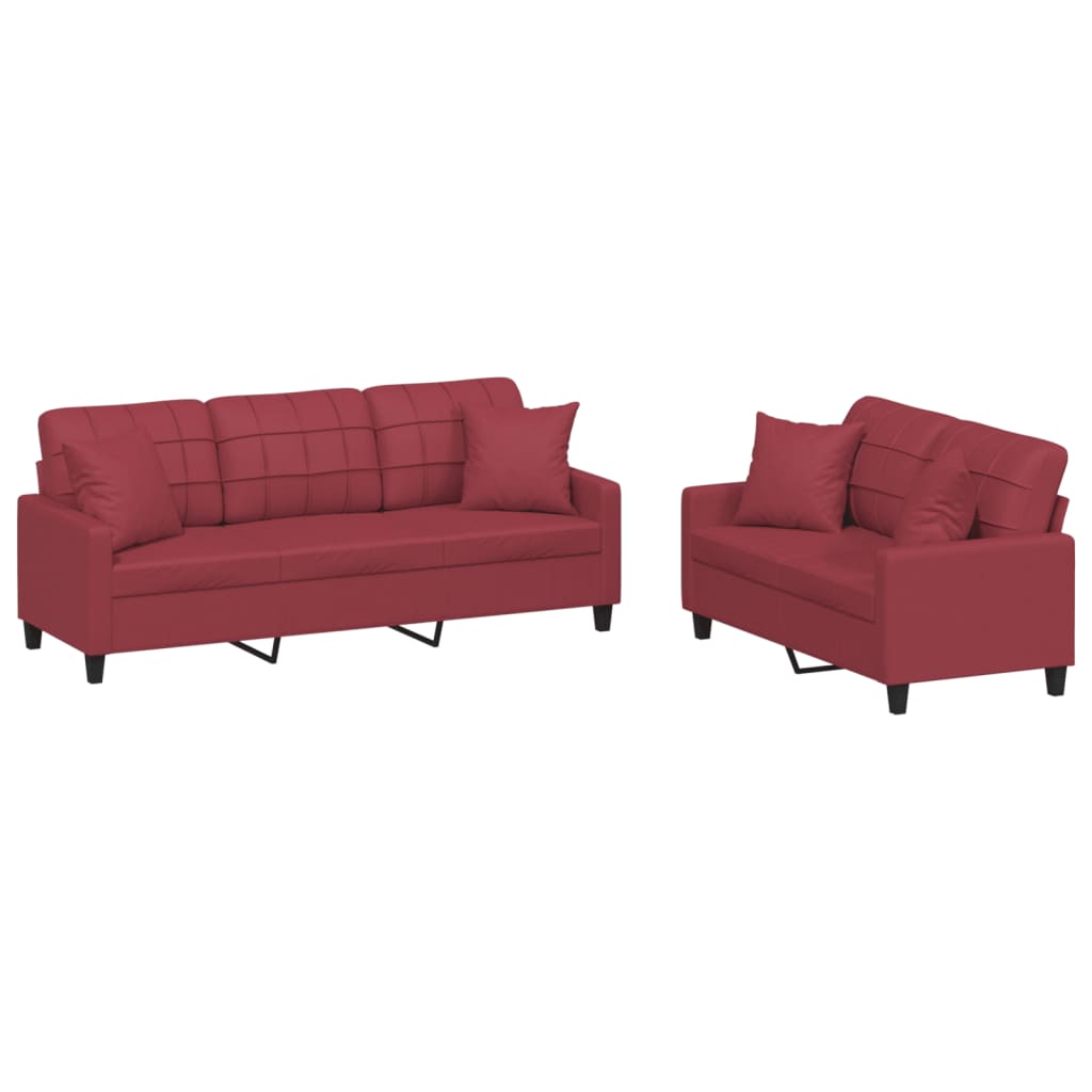 2-delige Loungeset met kussens kunstleer wijnrood