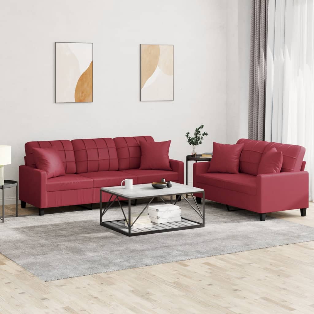 2-delige Loungeset met kussens kunstleer wijnrood