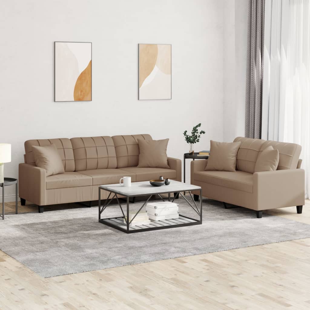 2-delige Loungeset met kussens kunstleer cappuccinokleurig