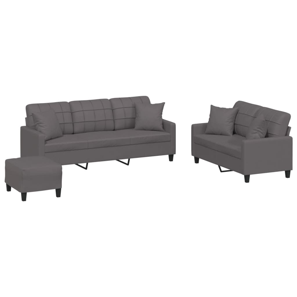 3-delige Loungeset met kussens kunstleer grijs