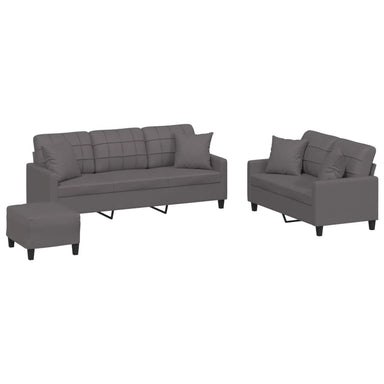 3-delige Loungeset met kussens kunstleer grijs