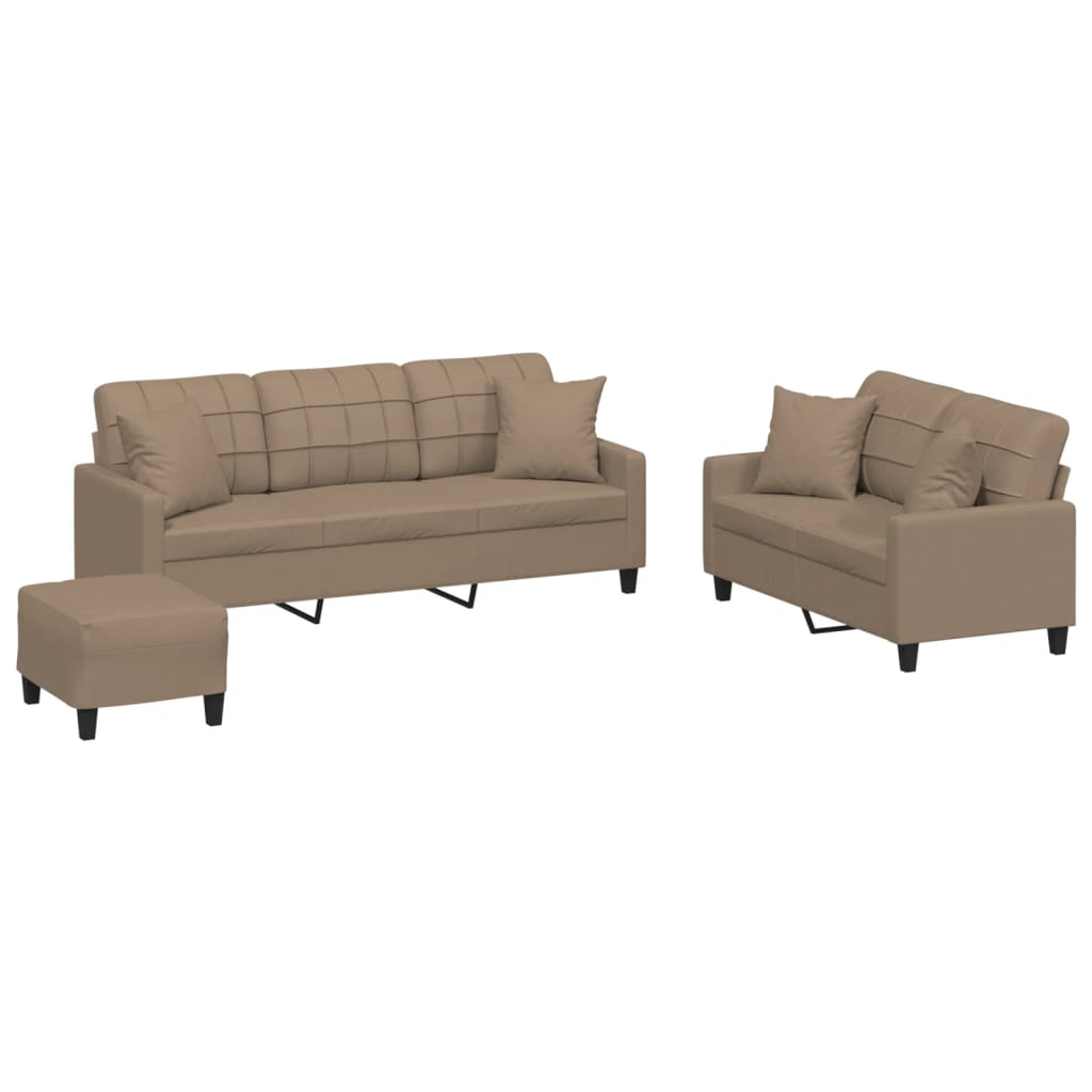 3-delige Loungeset met kussens kunstleer cappuccinokleurig