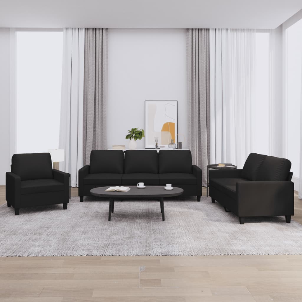 3-delige Loungeset met kussens kunstleer zwart