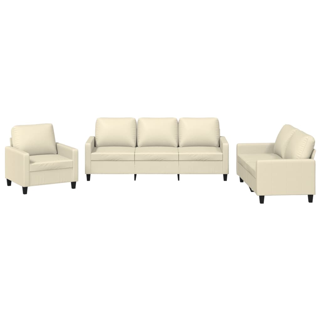 3-delige Loungeset met kussens kunstleer crème