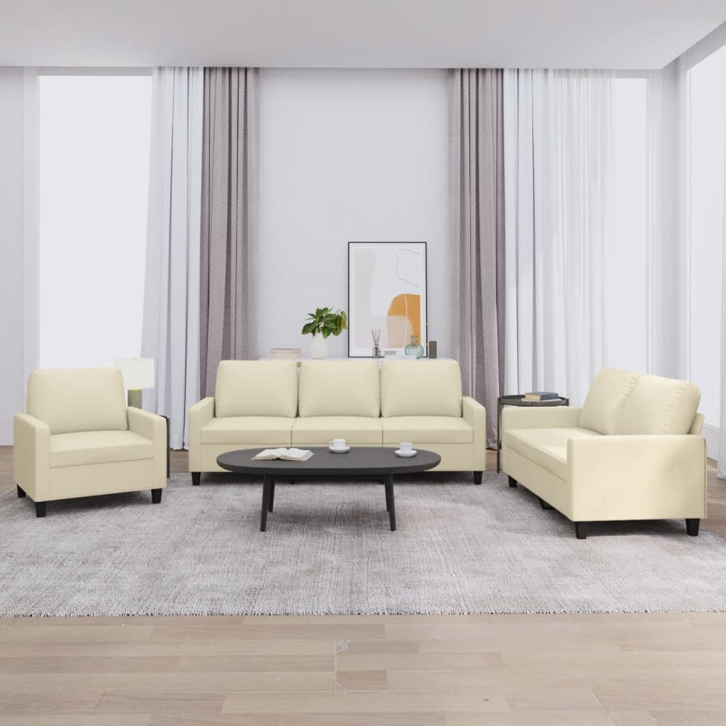 3-delige Loungeset met kussens kunstleer crème