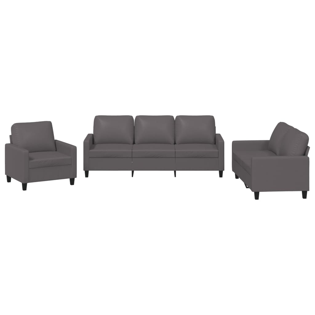 3-delige Loungeset met kussens kunstleer grijs