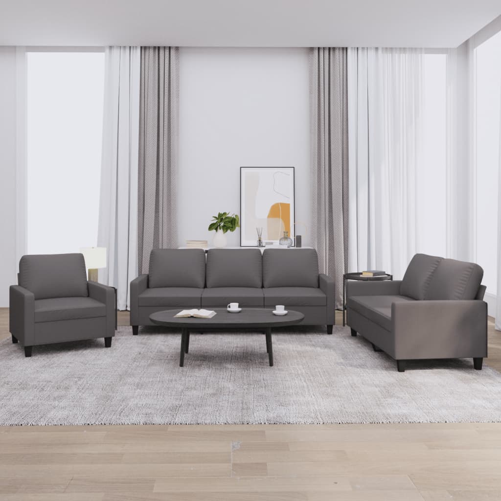 3-delige Loungeset met kussens kunstleer grijs